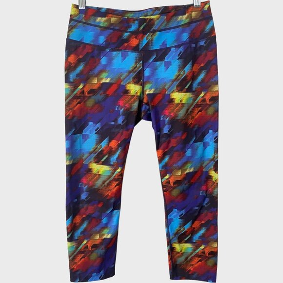 Athleta Pants - Athleta Cropped Colorburst Sonar Running Leggings Womens Medium Athletic Stretch